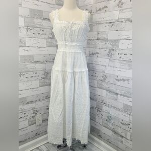Gap x Doen White Eyelet Midi Dress Smocked Layered